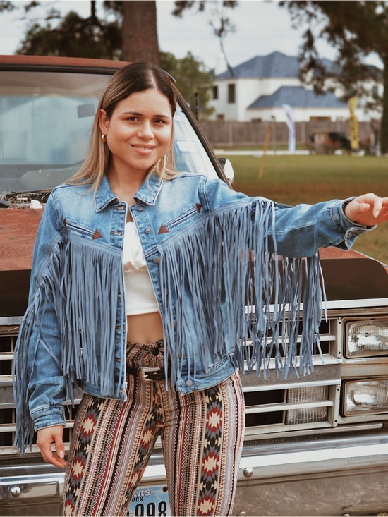 Rock & Roll Denim Jackets & Blazers - NEW Rock & Roll Denim Western Fringe Denim Jean Jacket Size XL